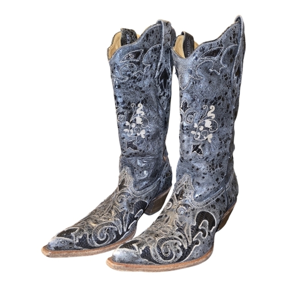 Corral Vintage Genuine Lizard Inlay Western Cowgirl Boot Pointed Toe 9 Leather - Picture 2 of 11